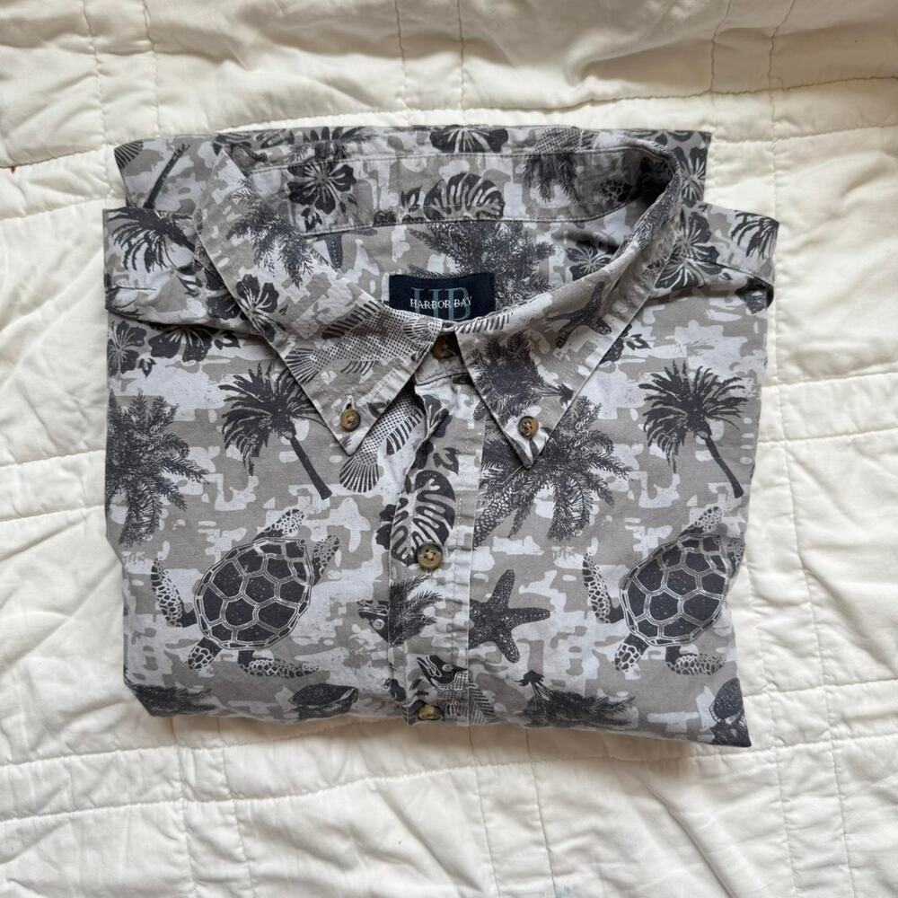 Harbor Bay 2XL Neutral gray tropical hawaiian shirt resort wear‎ cotton vacay